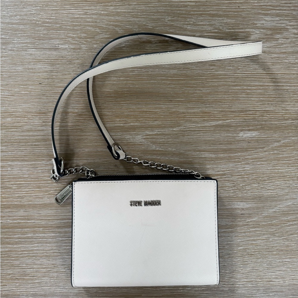 Steve Madden women’s beige & black crossbody purse handbag